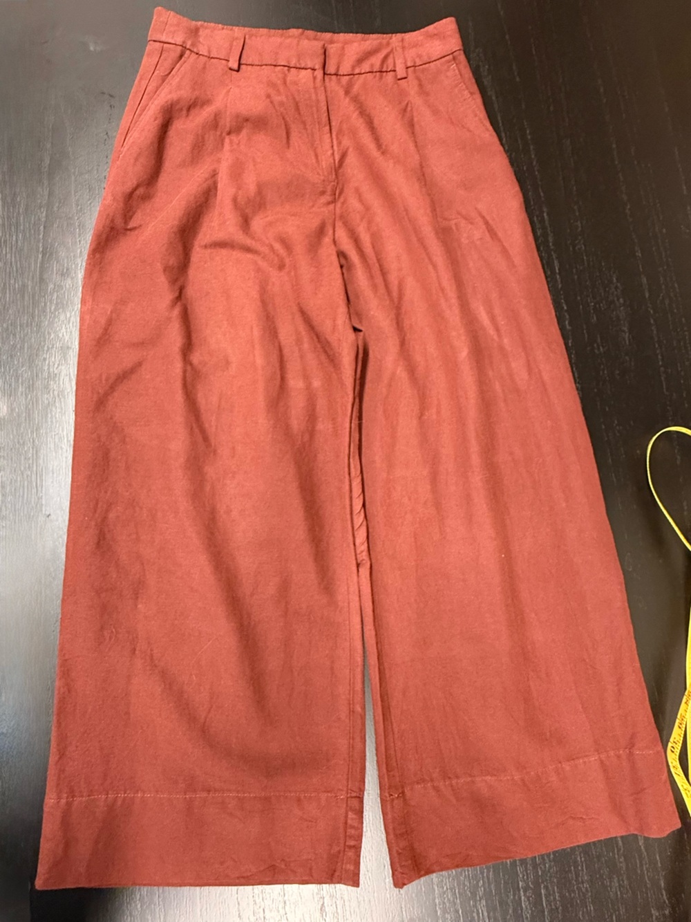 H&M Wide Leg Linen Blend Pants in cinnamon brown